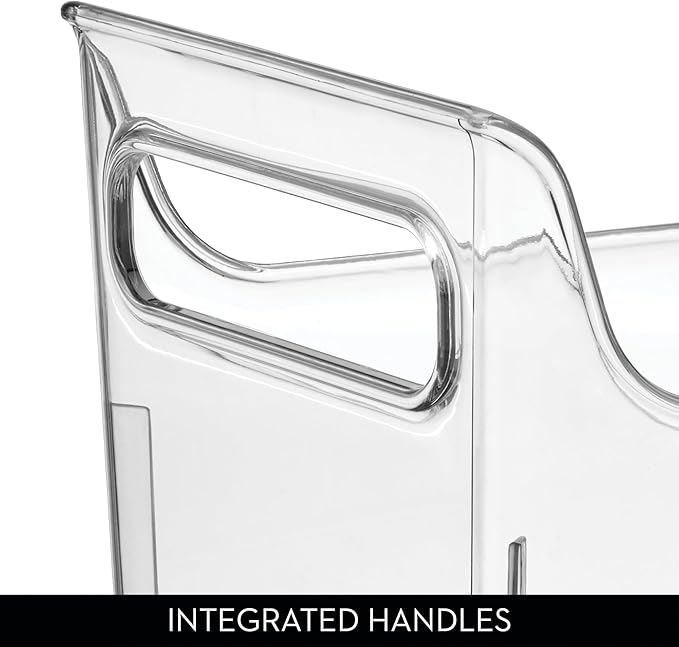 iDesign Condiment Organizer for Fridge - Plastic Fridge Organizer Bins with Handles, Set of 4, Clear