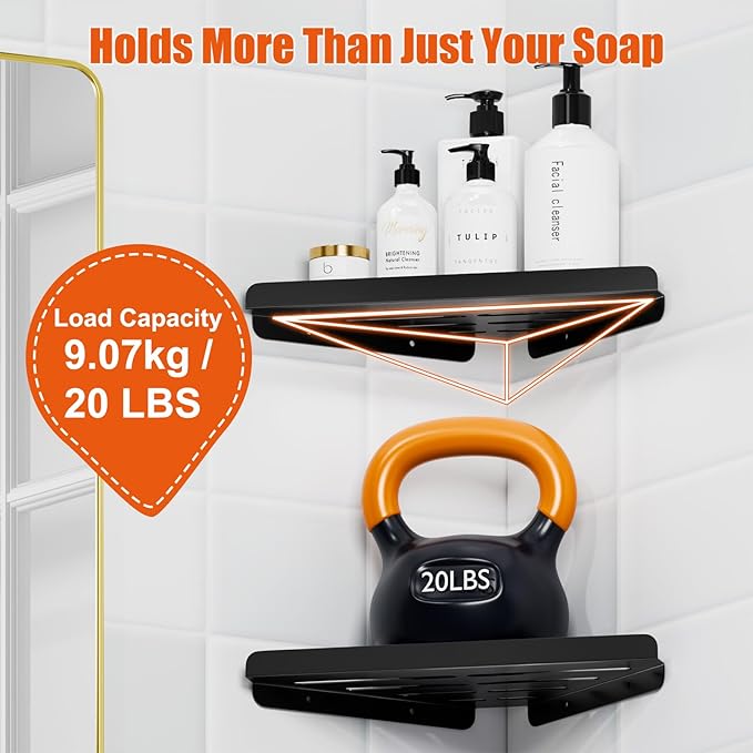 Fikoksol Shower Caddy, 4 Pack Bathroom Corner Shelf, Triangle Shelf Storage for Bathroom Shower, Black Metal Shower Shelf & Rustproof Wall Mounted Adheisve Shower Organizer Accessories and Essentials