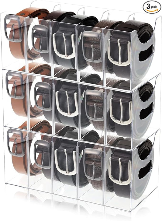 3 Pack Acrylic Belt Organizer Clear Stackable Belt Storage Holder Purse