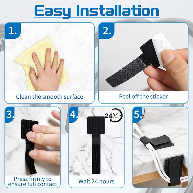 Cable Management - 50pcs Self Reusable Cable Straps Adhesive Cord Organizer Strips,Under Desk Wire Ties for TV Computer Ethernet Cords Electronics
