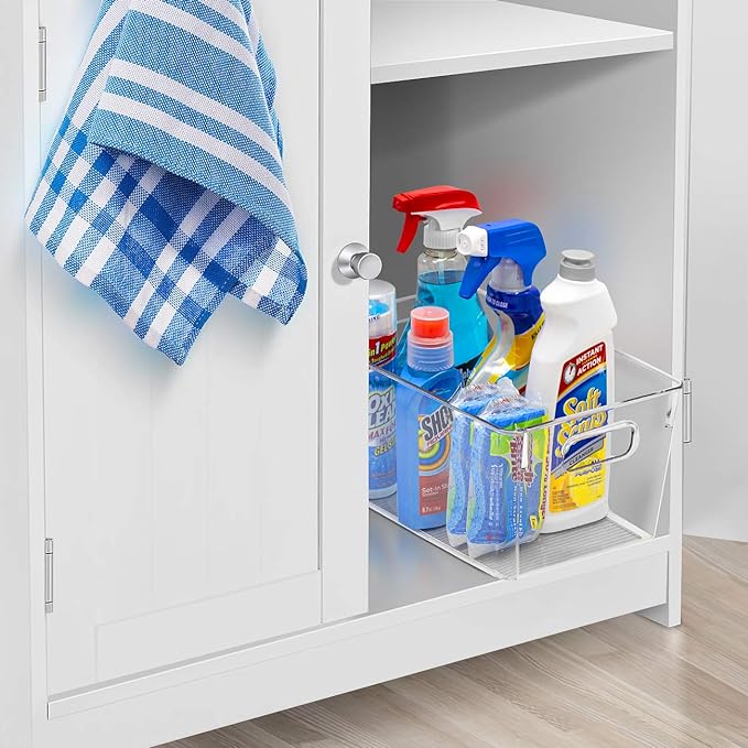Sorbus Medium Clear Plastic Storage Bins for Shelves, Clothes, with Handle - Clear Storage Bins, Drawer, Shelf, Closet, Pantry, Fridge, Freezer Organizer Bins, Closet Organizers and Storage (2 pack)