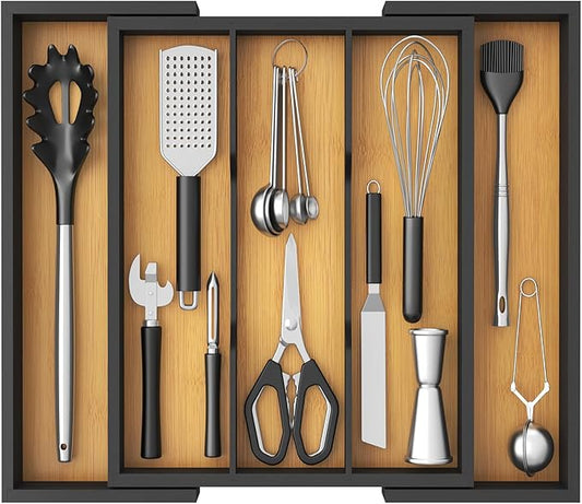 Utensil Organizer for Kitchen Drawer, Natural and Black