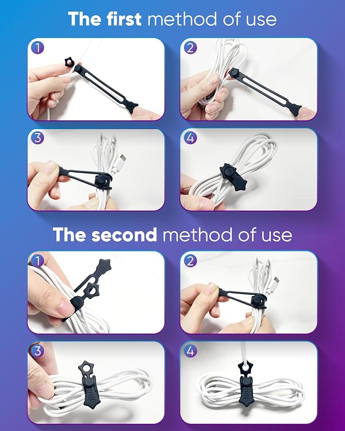 Quick Bind–Silicone Cable Ties Reusable, Cord Organizer for Charging Cables, Data Cables & Computer Wires, Multipurpose Elastic Cable Management Straps for Home,Office,Travel (36pcs,Black&White)