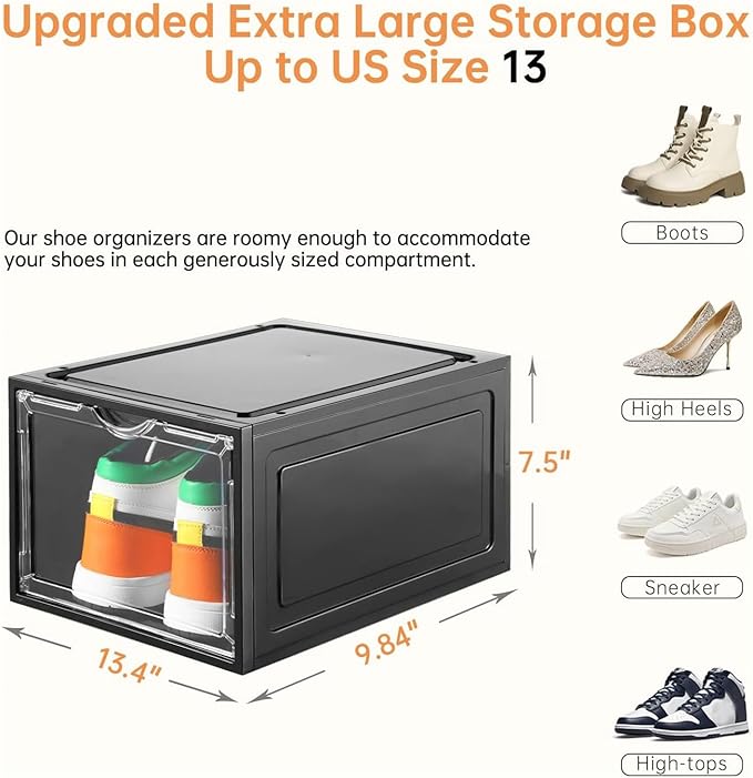 Upgraded X-Large Shoe Storage Box, 12 Pack, Black