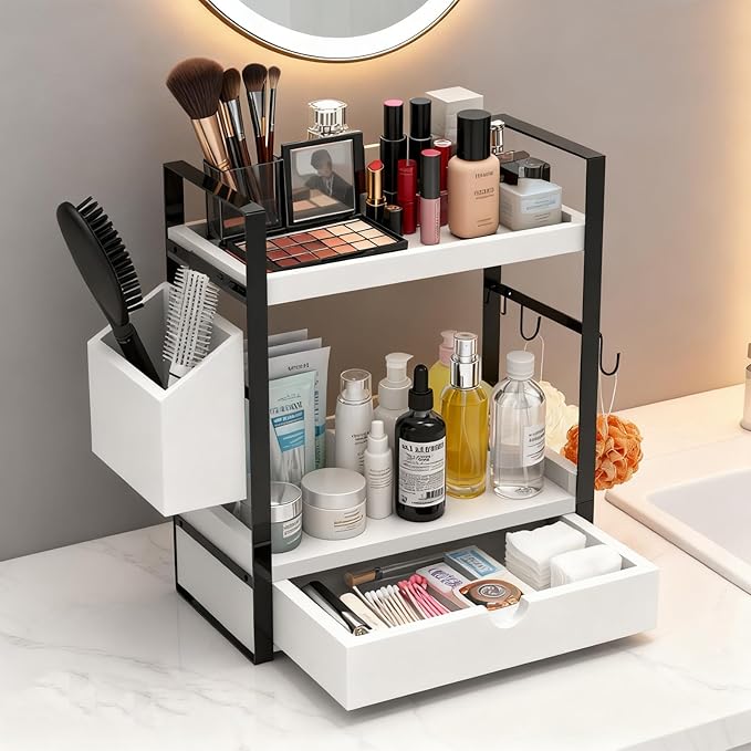 2-Tired Bathroom Counter Organizers and Storage, White