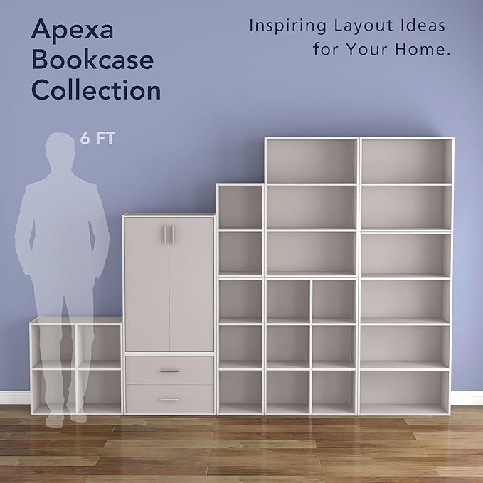 Homes: Inside + Out Apexa 3-Tier Cube Storage Organizer Shelves, Stackable Wood Bookcase Fits Cubby Bins for Organization, Dorm Teen Room Decor & Home Office, Taupe Grey