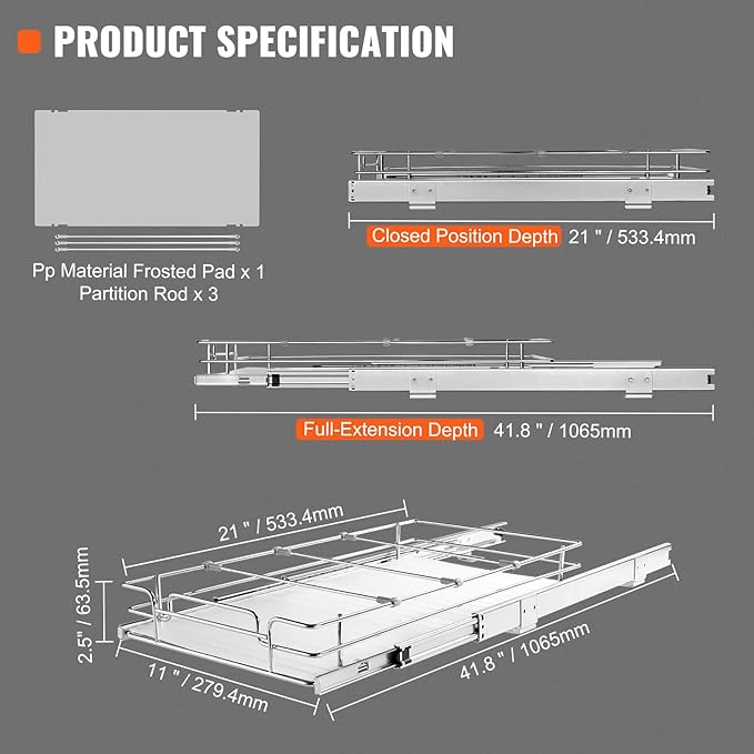 12.5"Wx21"Dx3.5"H Pull Out Cabinet Organizer