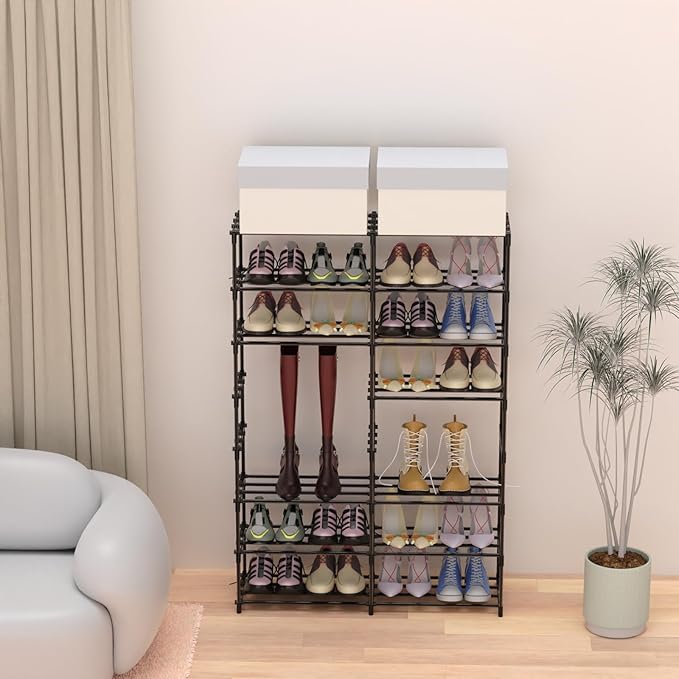 Large Shoe Rack Organizer, 2-Row 8-Tier Tall Shoe Storage Shelf for Closet