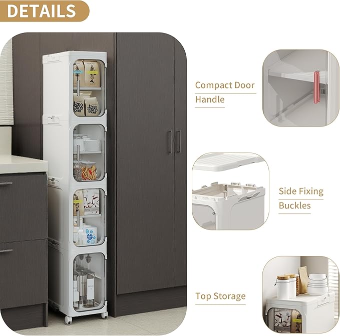 2-Tier Narrow Storage Cabinet, Slim Bathroom Storage Cabinet with Adjustable Shelves and Wheels, Narrow Organizer for Small Space, Bathroom, Kitchen, Laundry, White