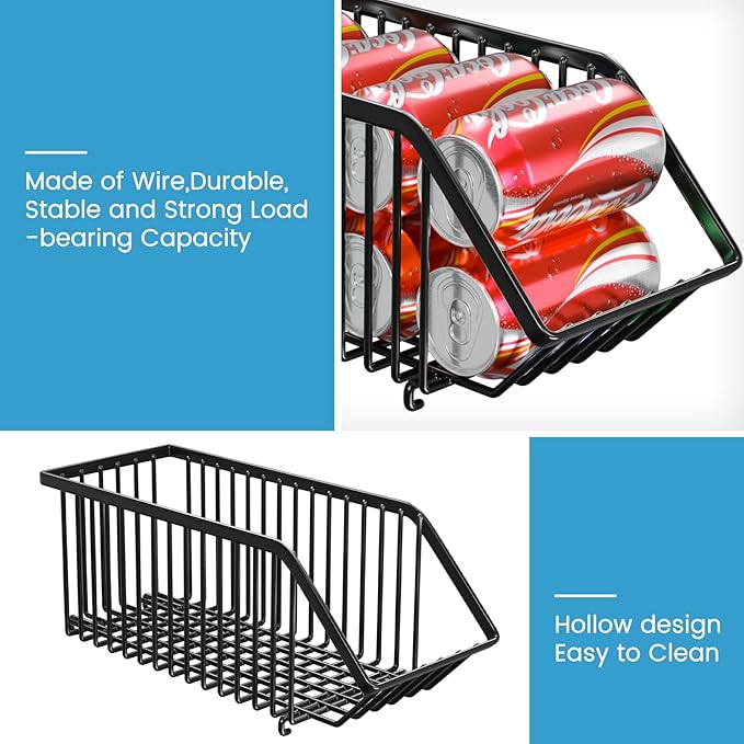 Stackable Soda Can Organizer Rack, Stacking Can Dispensers Refrigerator Organizer Bins Pop Soda Dispenser Canned For Fridge, Freezer, Kitchen, Cabinets (Black, 6)