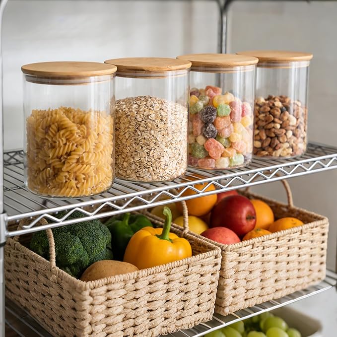 Moretoes 2 Pack 3.6qt Glass Storage Containers with Bamboo Press Lids, Extra Large Airtight Pantry Storage Jars for Flour, Sugar, Bulk Dry Goods