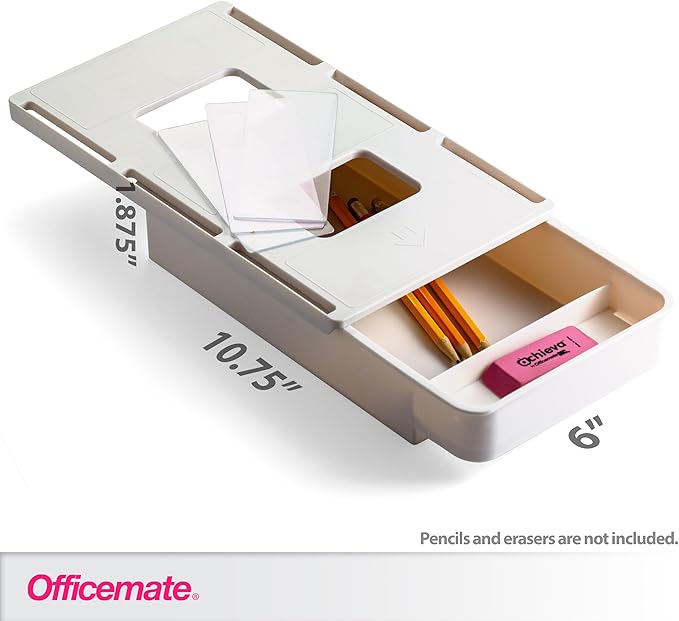 Medium Self-Adhesive Under Desk Drawer, White, 6" x 10.75" x 1.875" (22534)