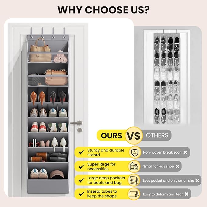 16-20 Pairs Over the Door Shoe Organizer, Grey