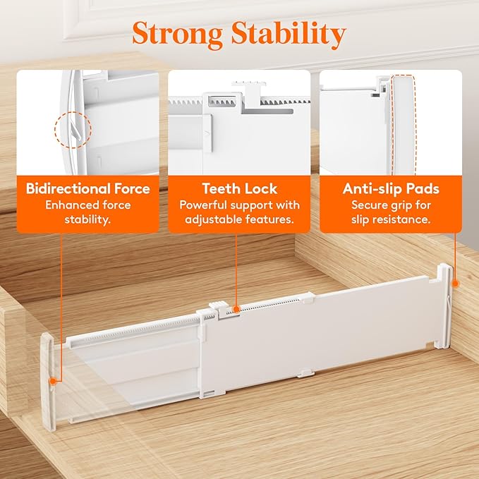 Lifewit 9 Pack Drawer Dividers for Clothes, 4" High 13.8"-22.2" Expandable Dresser Drawer Organizers, Adjustable White Plastic Separators for Kitchen, Cabinet, Nursery, Socks & Underwear Storage