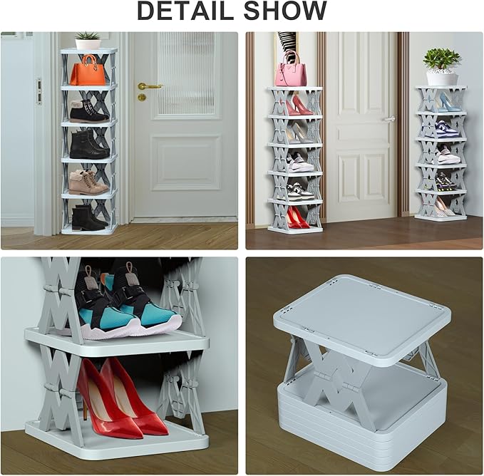 Shoe Rack, 6 Tier Shoe Organizer Without Assembly, Foldable Small Shoe Rack Space Saving, Collapsible Shoe Organizer for Entryway, Front Door Entrance, Kids, Bedroom, White