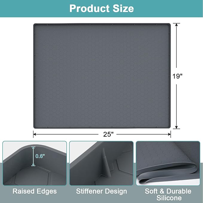 Silicone Under Sink Mat 25 x 19, Waterproof Under The Sink Mat for Kitchen