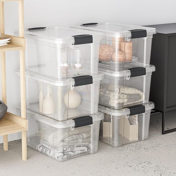 Superio Clear Storage Box with Lid, 1.85 Quart Plastic Container Bins for Organizing, Stackable Crates, BPA Free, Non Toxic, Odor Free, Organizers for Home, Office, School, and Dorm