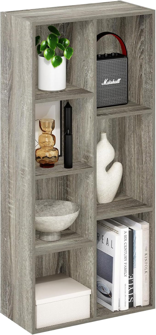 Furinno LUDER Book Shelf, 7-Cube Bookshelf, French Oak