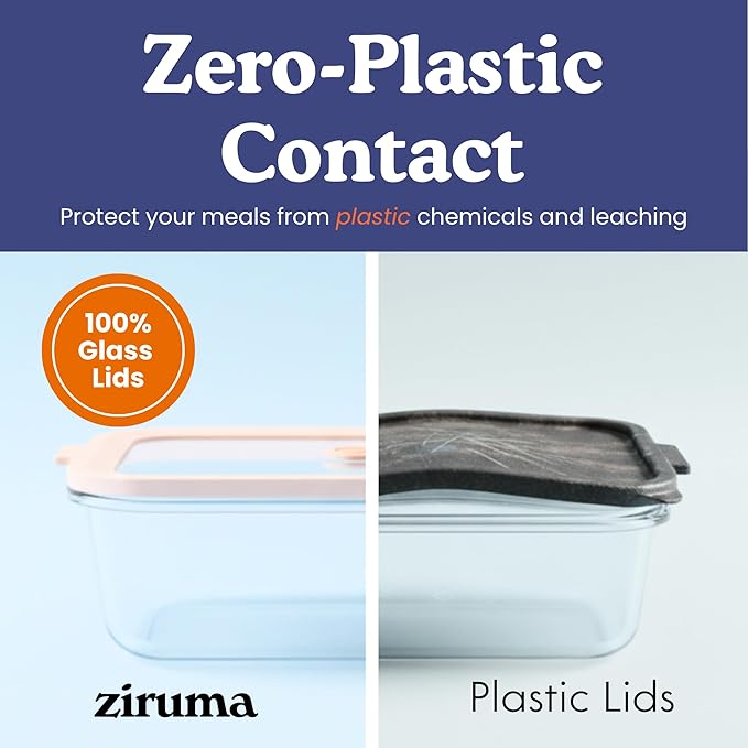 Non-Toxic 4 Pack, Glass Food Storage Containers With Lids, Plastic Free