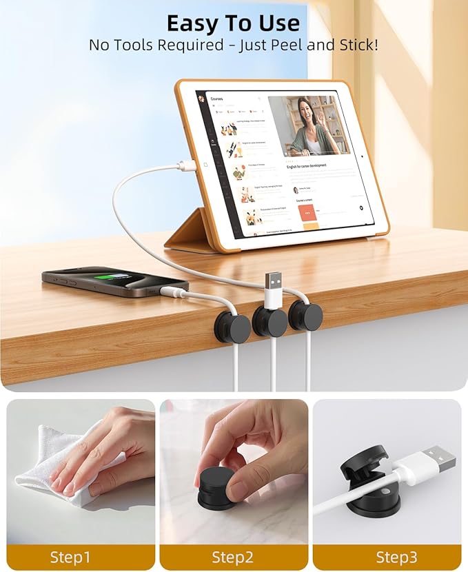 Inchor Cord Holder, Swiveling Cord Organizer, Magnetic Cable Clips for Desk, 6 Pack Cable Organizer for Nightstand, Adhesive Cable Holder Cable Management Clips for Car Home Office (Black)
