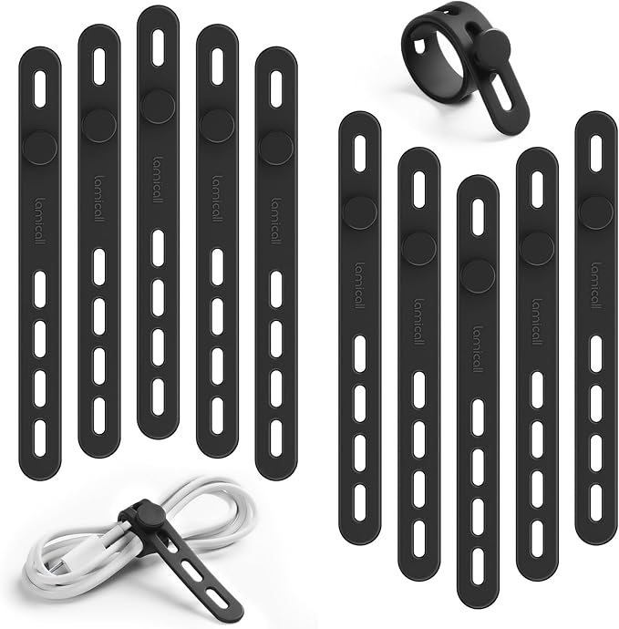 10Pack Reusable Cord Organizer Cable Ties, Silicone Cord Management Wraps