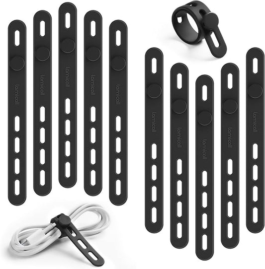 10Pack Reusable Cord Organizer Cable Ties, Silicone Cord Management Wraps