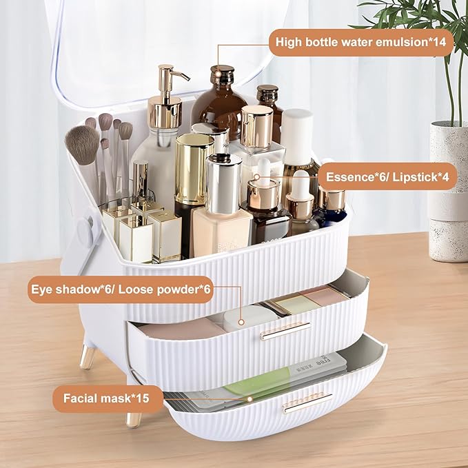 YGJT Makeup Organizer, Skincare Organizer for Vanity with Drawers, Makeup Storage Box, Large Capacity Cosmetic Display Cases Makeup Storage Box for Bedroom, Bathroom, Ideal Gifts for Women(White)