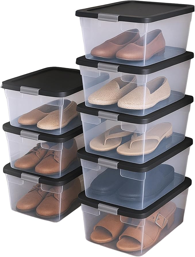 8-Pack Snaplock, Small Clear Plastic Storage Organizer Bins with Lids, 15 Quart