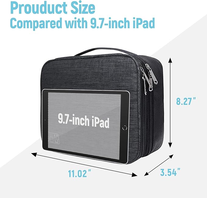 Lcsmaokin Electronics Travel Organizer,Large Double Layer Portable Waterproof Travel Organizer Bag for Charging Cable Storage,Ipad,Power Bank,Hard Drive etc,for Travel,Business,5pcs Cable Ties-Black