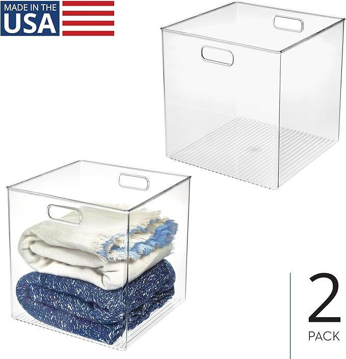 iDesign Pantry Storage Bin, Large Cube Organizer for Cabinet or Fridge, Set of 2, Clear, Made in USA