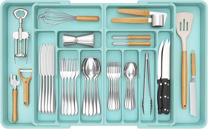 Silverware Drawer Organizer, Turquoise