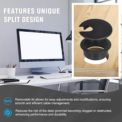 1-1/2" Black Desk Grommet，JTemgle Plastic Cable Hole Cover Computer Table Cord Wire Organizer Caps Desktop Cord Management for Home Office TV Stands Tabletops, 10 Pieces