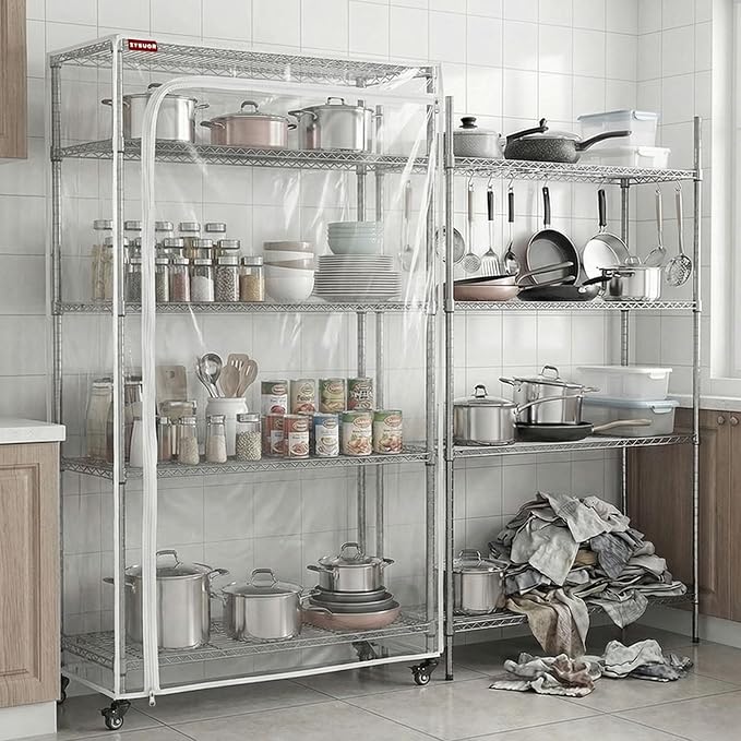 Clear Wire Shelving Cover, 36" W x 14" D x 72" H, 3-Way Opening with Dual Zippers, Heavy-Duty Clear PVC Shelf Cover for Home, Office & Garage