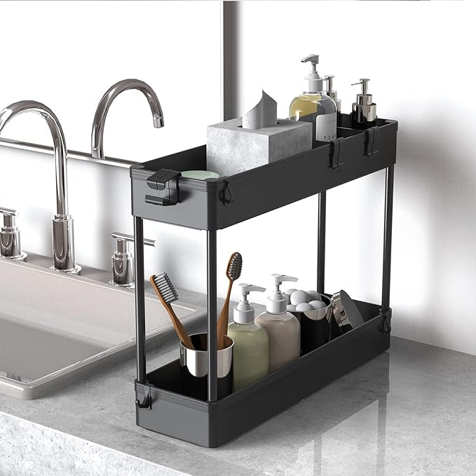 Slim Storage Cart 4 Tier, Bathroom Organizer Rolling Utility, Black