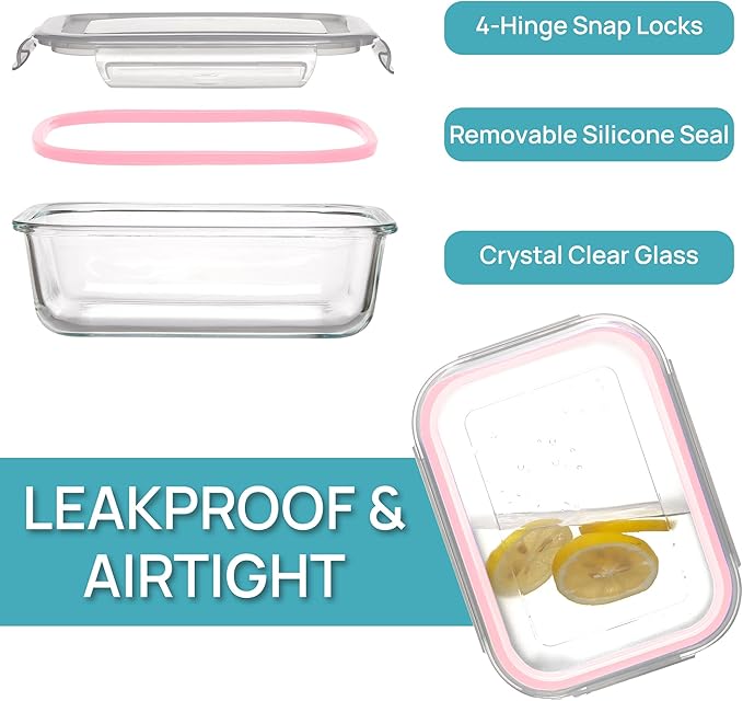 5Pack 22oz Glass Storage Containers with Lids, Pink