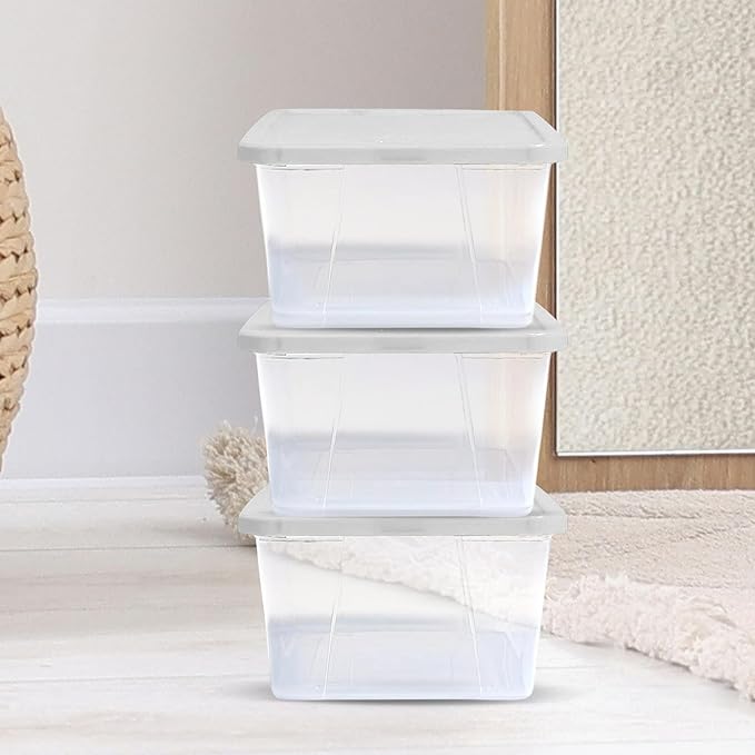 10-Pack Snaplock, Small Clear Plastic Storage Organizer Bins w/ Lids, 6 Quart
