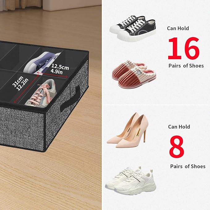 Sturdy Under Bed Shoe Storage Solution Organizer For Closet Fit 16x2 Pairs