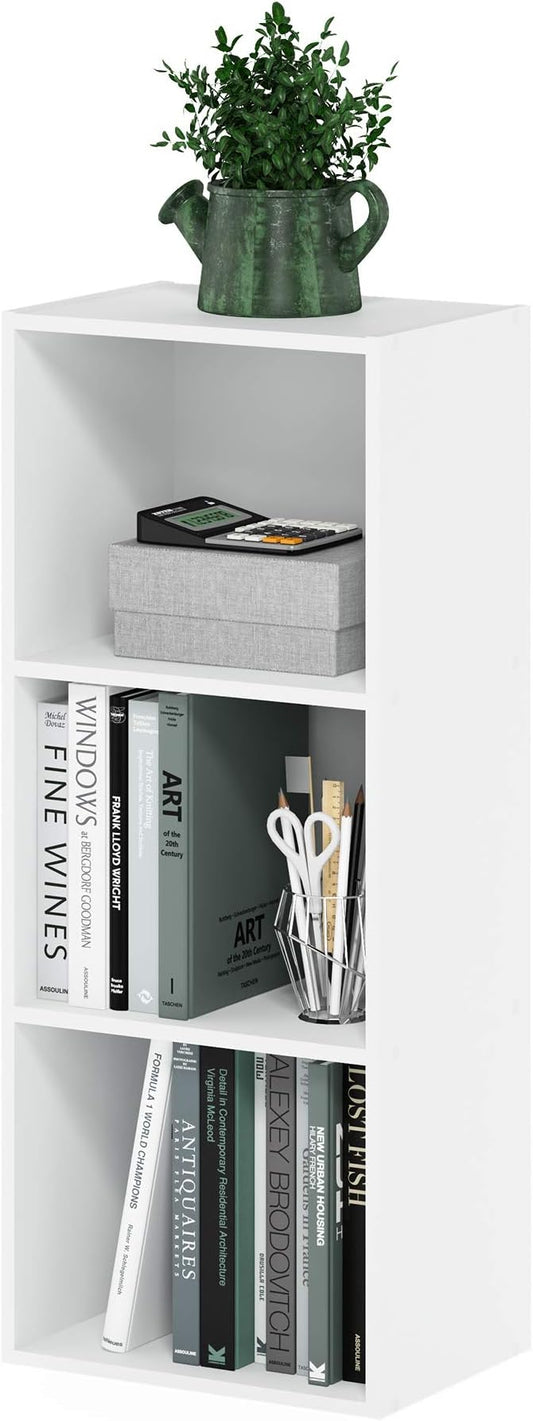 Furinno LUDER Book Shelf, 3-Cube Bookshelf, Bookcase with Open Shelves, White