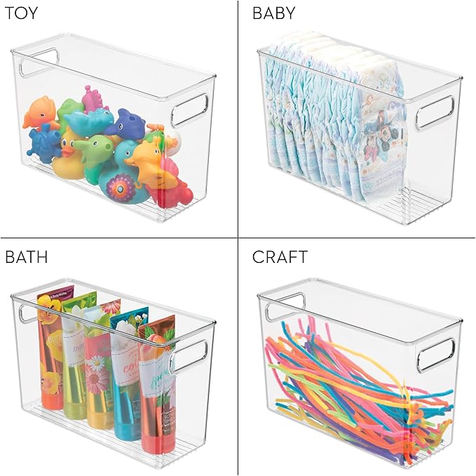 Slim Clear Plastic Bathroom Storage Bin, Tall Narrow Organizer for Lotions