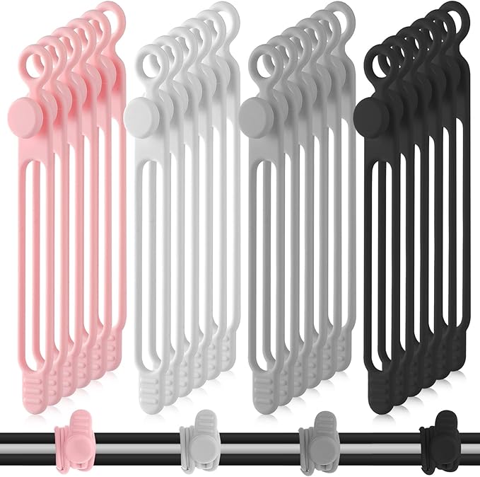 40 Pcs Silicone Cable Ties Reusable Holder Adjustable Straps Multipurpose, Pink)