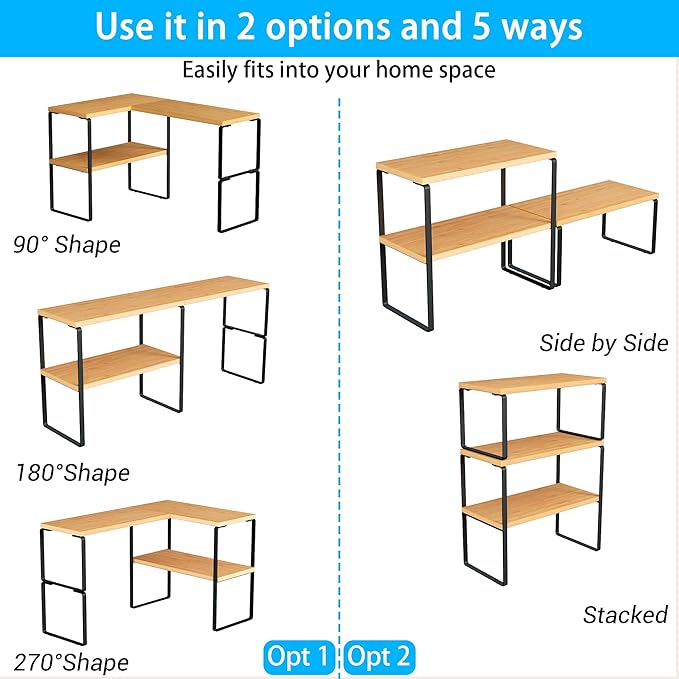 Countertop Organizer Corner Shelf, Bamboo