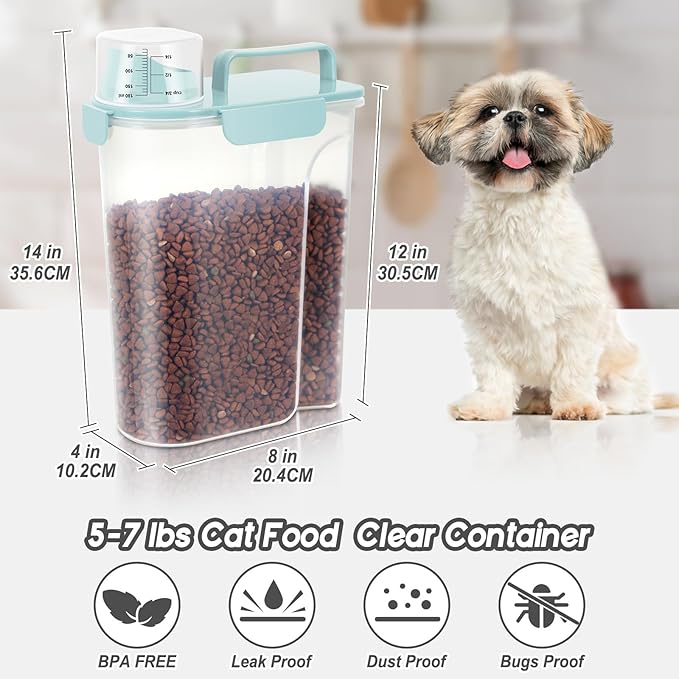 LEAWALK 5Lbs Airtight Cat Dog Food Storage Container with Upgraded Large Nozzle BPA-Free, Pet Food Storage Containers for Rice, Grain, Pet Food, Flour, Dog Treat Storage (Blue x 2, 5L-2pack)