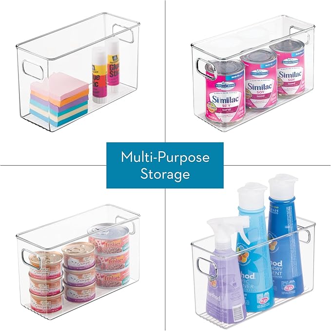 iDesign Slim Clear Plastic Storage Bin, Tall Narrow Organizer for Kitchen, Fridge, or Pantry, 2-Pack
