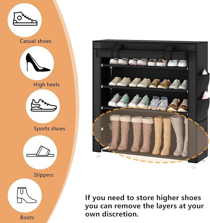 5-Tier Vertical Shoe Rack Organizer, Space Saving Shoe Storage Organizer, Black