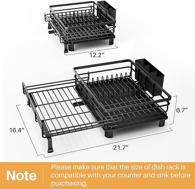Dish Drying Rack, Extendable Dish Rack, Black