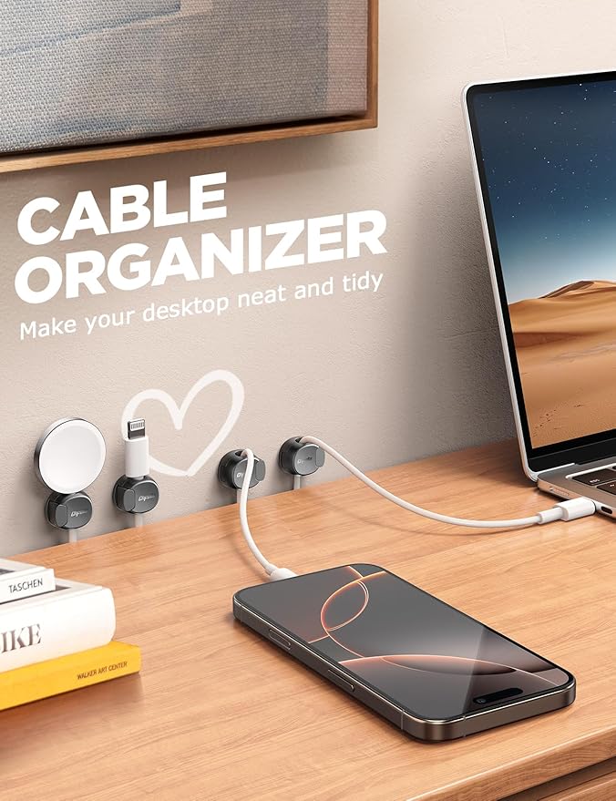 Chfeila 8 Pack Cable Clips [Dual Spring & Clasp] Cable Management, Max Secure Adhesive Cord Organizer, Cord Holder for Nightstand, School Office, College Dorm Essentials, Desk Accessories & Decor