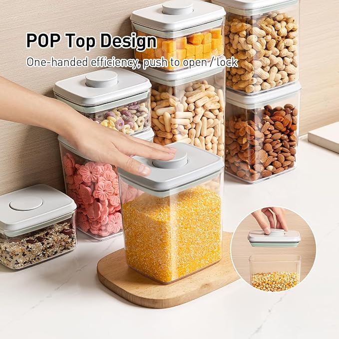 Airtight Food Storage Containers, 1.3Qt 3Pcs Pop Food Containers with Lids