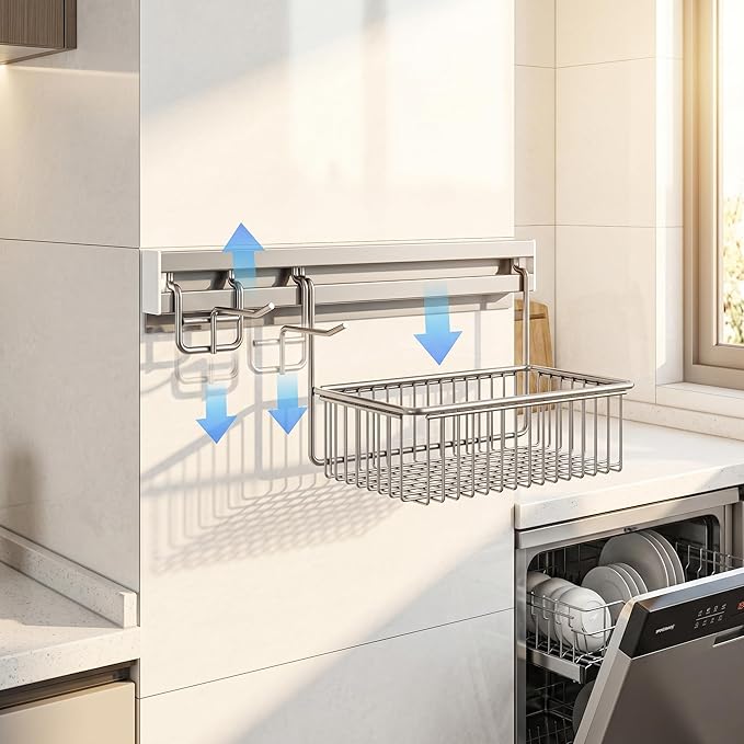 Premium Shower Caddy,Adhesive Wall Organizer Storage Basket ,Wall Mounted Shelves Shower Caddy Modern Home Style for Home Kitchen Bathroom, Storage Rack with Removable Basket & Hooks,Machine Washable