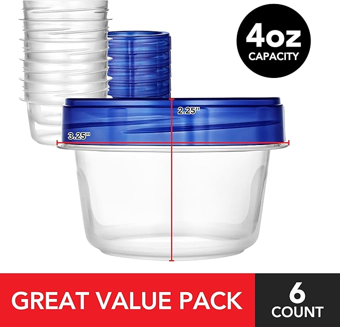 Stock Your Home 4oz Plastic Containers with Twist Top Lids (6 Pack)