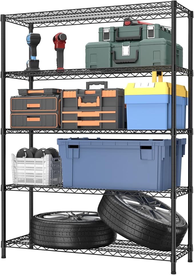 5 Tier Adjustable Storage Shelves Heavy Duty Metal Utility Shelf 1750LBS